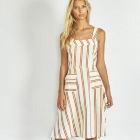 Sancia Maise Striped Side Slit Tencel Linen Dress in Maryel Stripe Size S - Picture 1 of 11